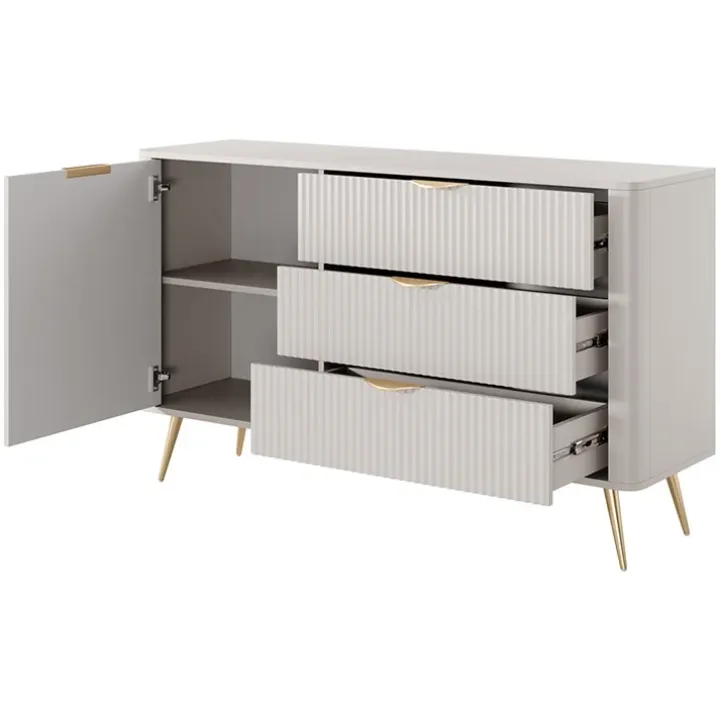 Madia 138x81h cm 1 anta 3 cassetti beige cannettato Ramis