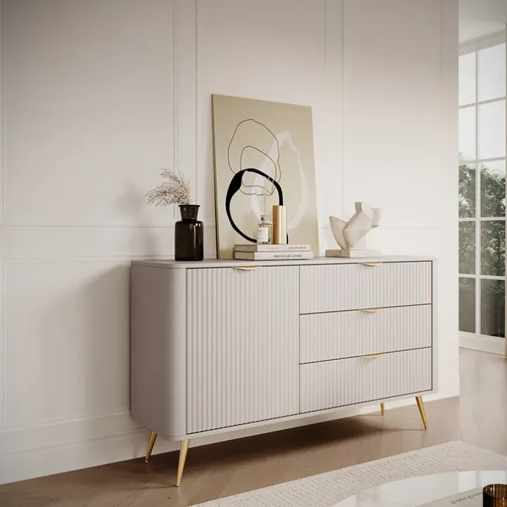 Madia 138x81h cm 1 anta 3 cassetti beige cannettato Ramis