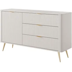 Madia 138x81h cm 1 anta 3 cassetti beige cannettato Ramis