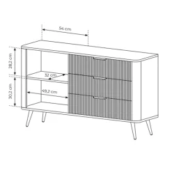 Madia 138x81h cm 1 anta 3 cassetti bianco opaco cannettato Ramis