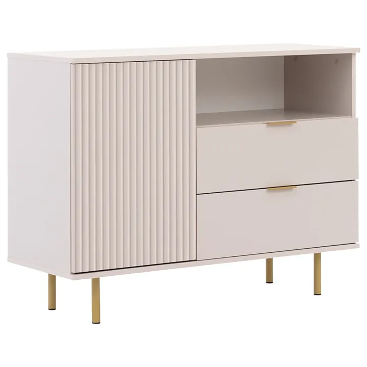 Madia 107x80h cm 1 anta 2 cassetti cannettato moderna beige Vanessa