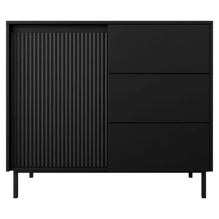 Madia 103x90h cm 1 anta 3 cassetti design cannettato nero Strike