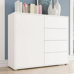 Madia 100x93h cm 1 anta 4 cassetti moderna bianco Eindhoven