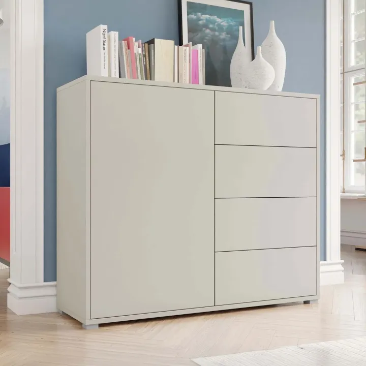 Madia 100x93h cm 1 anta 4 cassetti moderna beige cashmere Eindhoven