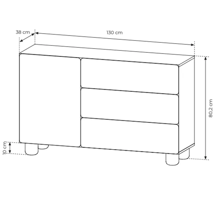 Madia 130x80h cm 1 anta 3 cassetti soggiorno rovere chiaro Mellow