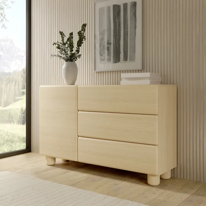 Madia 130x80h cm 1 anta 3 cassetti soggiorno rovere chiaro Mellow