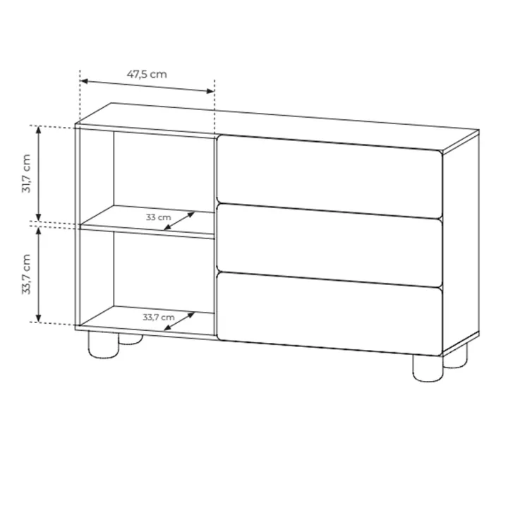 Madia 130x80h cm 1 anta 3 cassetti soggiorno rovere chiaro Mellow