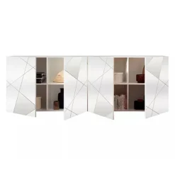 Madia 241x84h cm 4 ante bianco lucido con specchio e serigrafia Olimpo