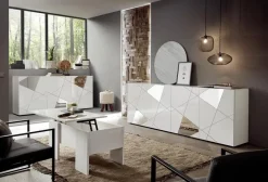 Madia 241x84h cm 4 ante bianco lucido con specchio e serigrafia Olimpo