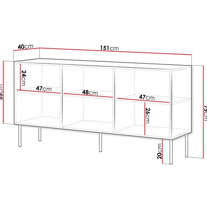 Madia 151x75h cm 3 ante bianco opaco Stark