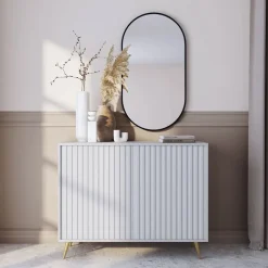 Madia 104x78h cm 2 ante cannettate moderna bianco Celestia