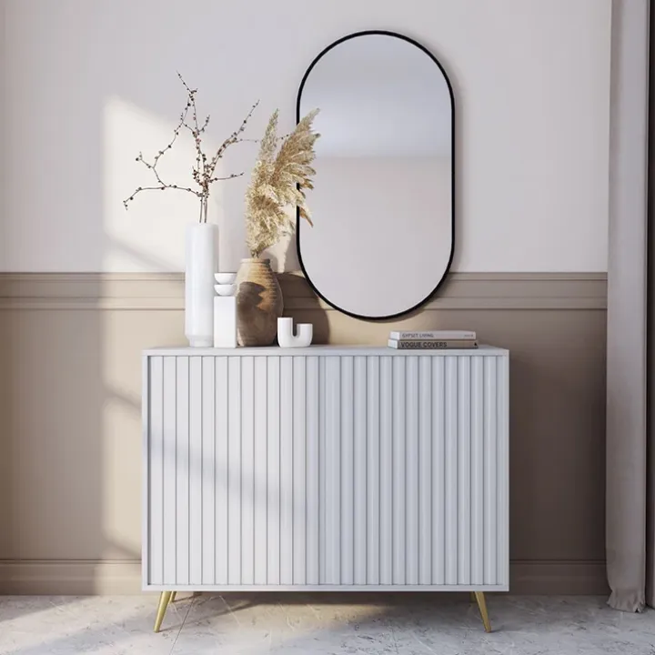 Madia 104x78h cm 2 ante cannettate moderna bianco Celestia