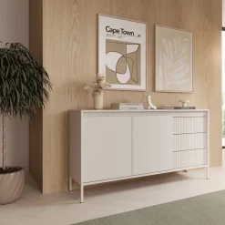 Madia 154x82h cm 2 ante 3 cassetti beige cannettato Ciar