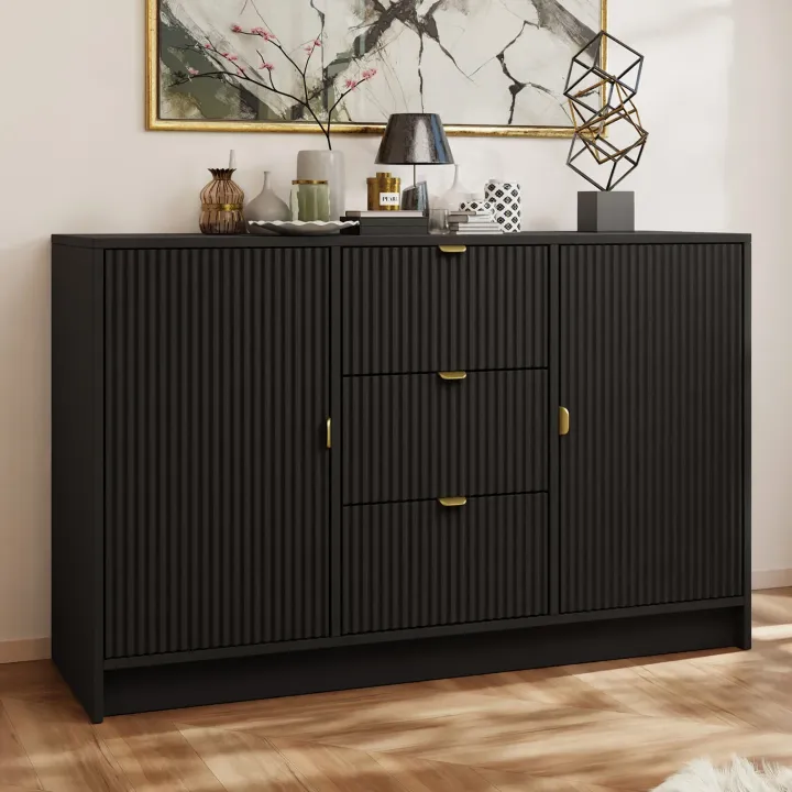 Madia 118x75h cm 2 ante 3 cassetti cannettato nero Athena
