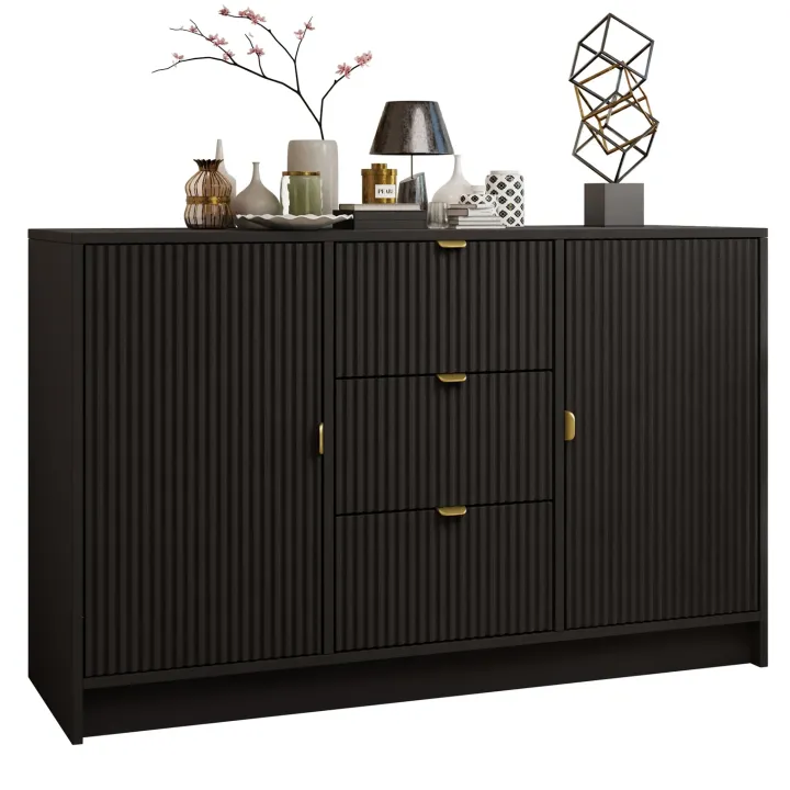 Madia 118x75h cm 2 ante 3 cassetti cannettato nero Athena