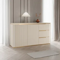 Madia 153x84h cm 2 ante 3 cassetti cannettato beige cashmere oro Gatsby