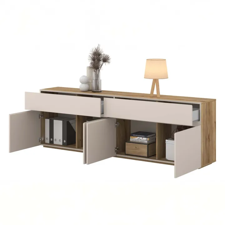 Madia 200x64h cm 4 ante 2 cassetti cashmere rovere Delia