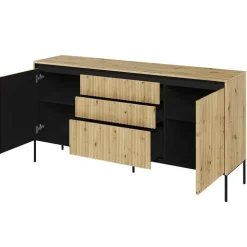Madia 166x83h cm 2 ante 3 cassetti con led cannettato rovere rustico nero Camelia