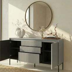 Madia 166x83h cm 2 ante 3 cassetti con led cannettato grigio nero Camelia