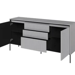Madia 166x83h cm 2 ante 3 cassetti con led cannettato grigio nero Camelia