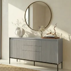Madia 166x83h cm 2 ante 3 cassetti con led cannettato grigio nero Camelia