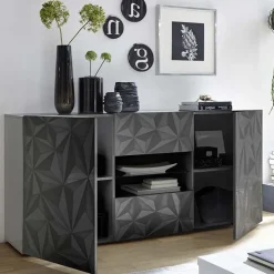 Madia 181x84h cm 2 ante 2 cassetti grigio lucido con serigrafia Marvis