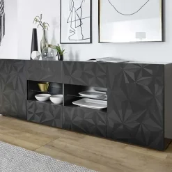Madia 241x84h cm 2 ante 4 cassetti grigio lucido con serigrafia Marvis