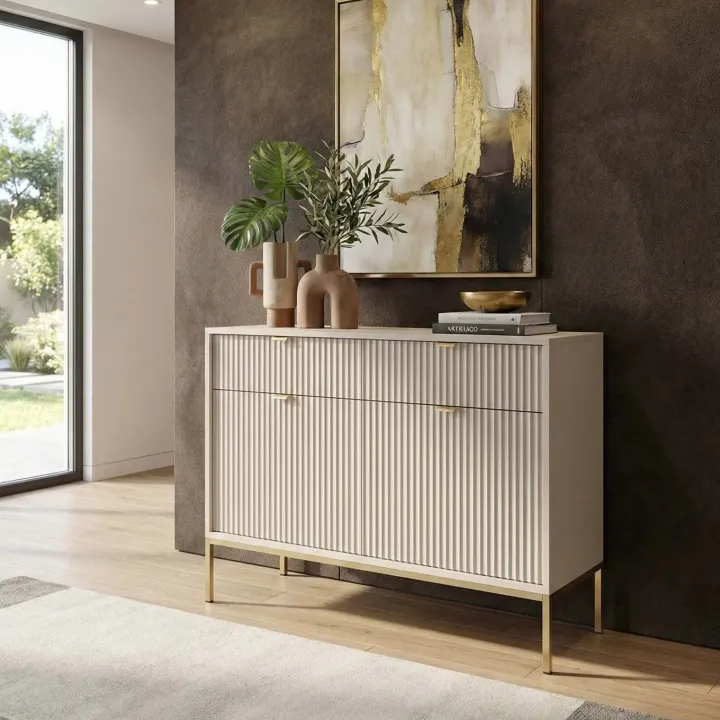 Madia 104x83h cm 2 ante 2 cassetti moderna design beige Alisa