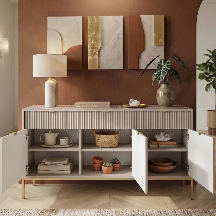Madia 154x83h cm 3 ante 3 cassetti moderna beige Alisa