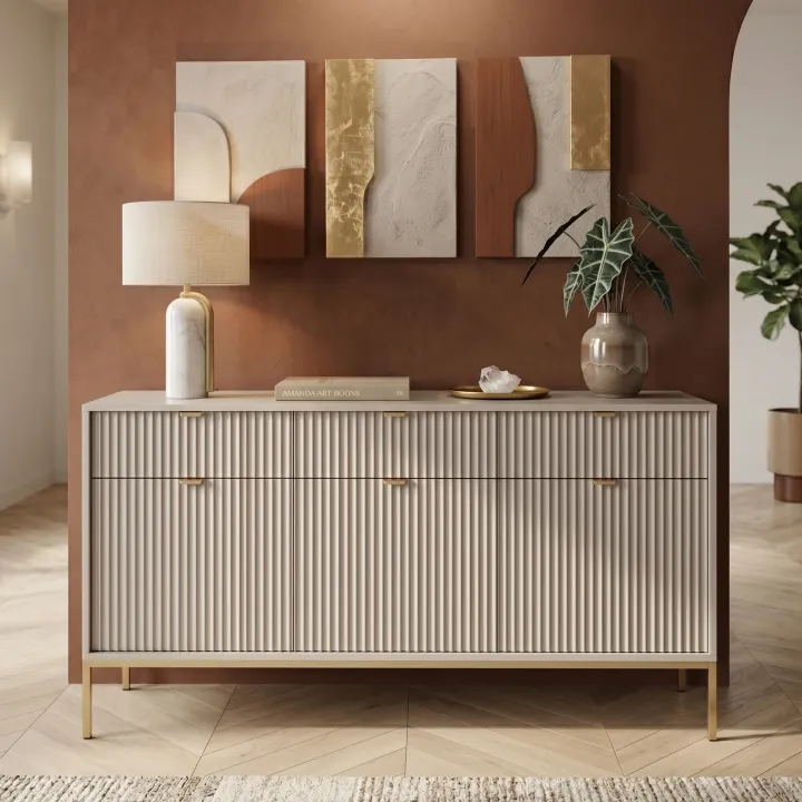 Madia 154x83h cm 3 ante 3 cassetti moderna beige Alisa