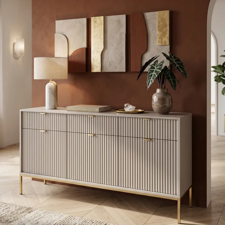 Madia 154x83h cm 3 ante 3 cassetti moderna beige Alisa