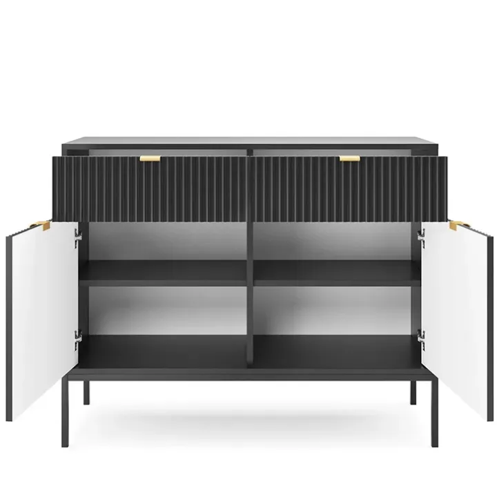 Madia 104x83h cm 2 ante 2 cassetti moderna nero cannettato Alisa