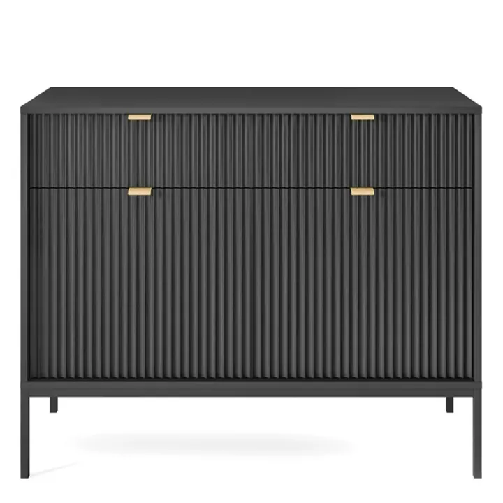 Madia 104x83h cm 2 ante 2 cassetti moderna nero cannettato Alisa