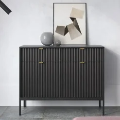 Madia 104x83h cm 2 ante 2 cassetti moderna nero cannettato Alisa