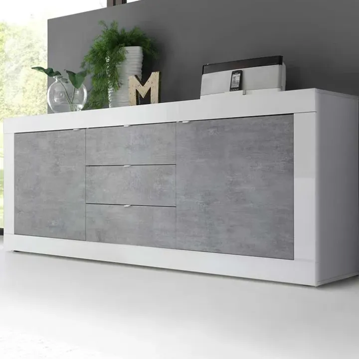 Madia 210x86h cm 2 ante 3 cassetti moderna bianco lucido cemento Eternity