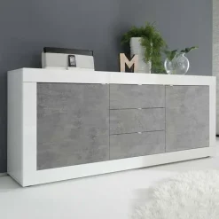 Madia 210x86h cm 2 ante 3 cassetti moderna bianco lucido cemento Eternity