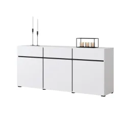 Madia 180x78h cm 3 ante 3 cassetti moderna bianco opaco nero Lolla