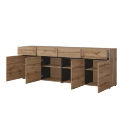 Madia 225x78h cm 4 ante 4 cassetti moderna rovere nero Lolla