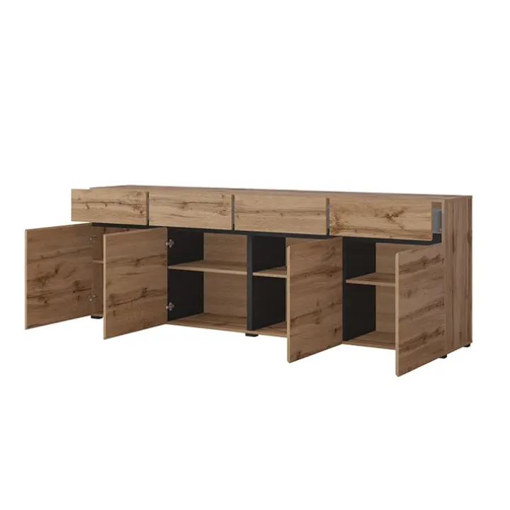 Madia 225x78h cm 4 ante 4 cassetti moderna rovere nero Lolla