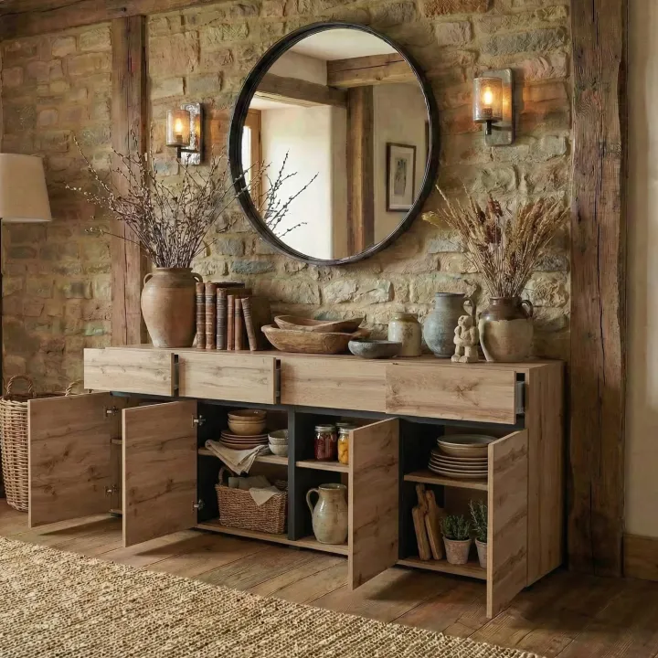 Madia 225x78h cm 4 ante 4 cassetti moderna rovere nero Lolla