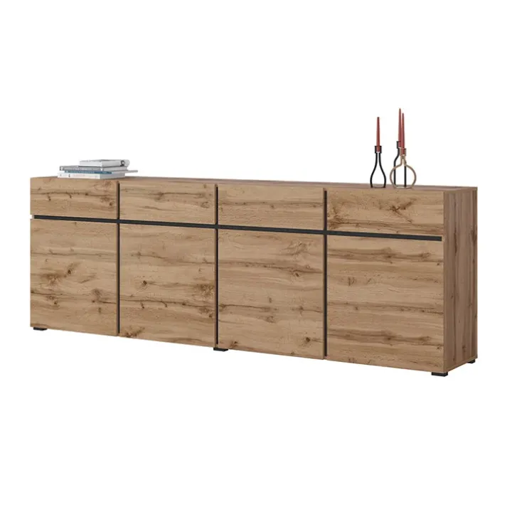 Madia 225x78h cm 4 ante 4 cassetti moderna rovere nero Lolla