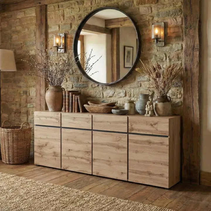 Madia 225x78h cm 4 ante 4 cassetti moderna rovere nero Lolla