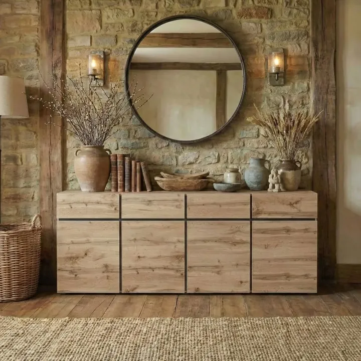 Madia 225x78h cm 4 ante 4 cassetti moderna rovere nero Lolla