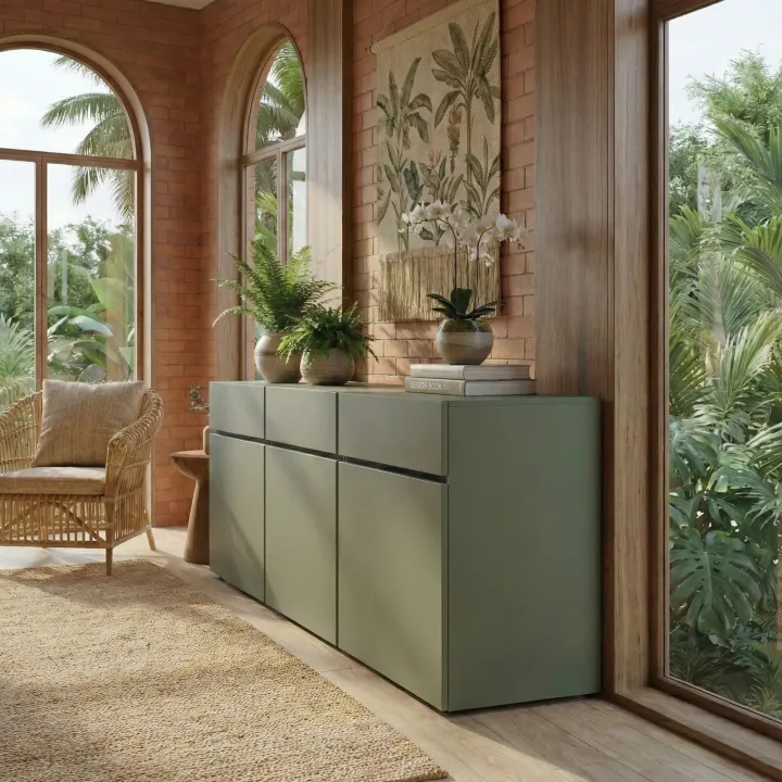Madia 180x78h cm 3 ante 3 cassetti moderna verde nero Lolla