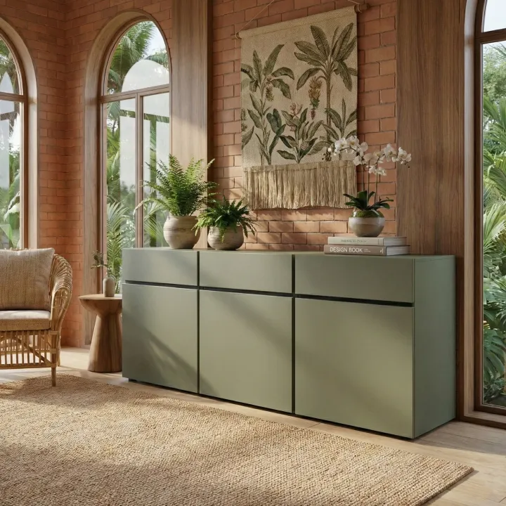 Madia 180x78h cm 3 ante 3 cassetti moderna verde nero Lolla