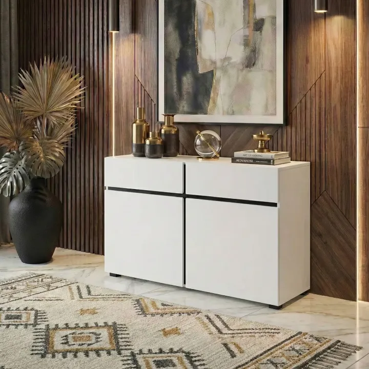 Madia 120x78h cm 2 ante 2 cassetti moderna bianco opaco nero Lolla