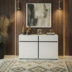 Madia 120x78h cm 2 ante 2 cassetti moderna bianco opaco nero Lolla