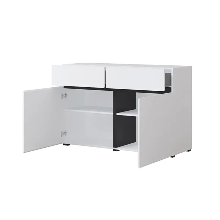 Madia 120x78h cm 2 ante 2 cassetti moderna bianco opaco nero Lolla