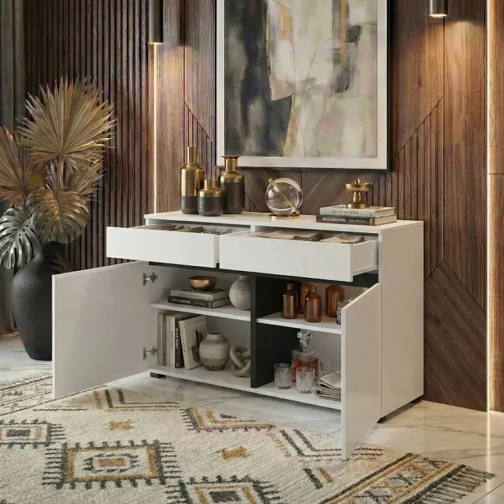 Madia 120x78h cm 2 ante 2 cassetti moderna bianco opaco nero Lolla