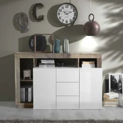 Madia 146x93h cm 2 ante 3 cassetti moderna bianco lucido pero Invictus